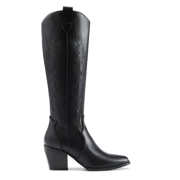 Wide Fit Cowgirl Knee High Boots - BLACK - 2
